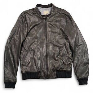 Band of Outsiders Leather Harrington Jacket Black Sz 2 Medium Italy Moto Biker